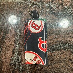Handmade lip balm holder keychain- Boston Red Sox design